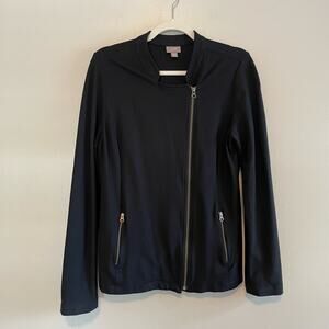J Jill Size M Black Zip Stretch Blazer Jacket Long Sleeves